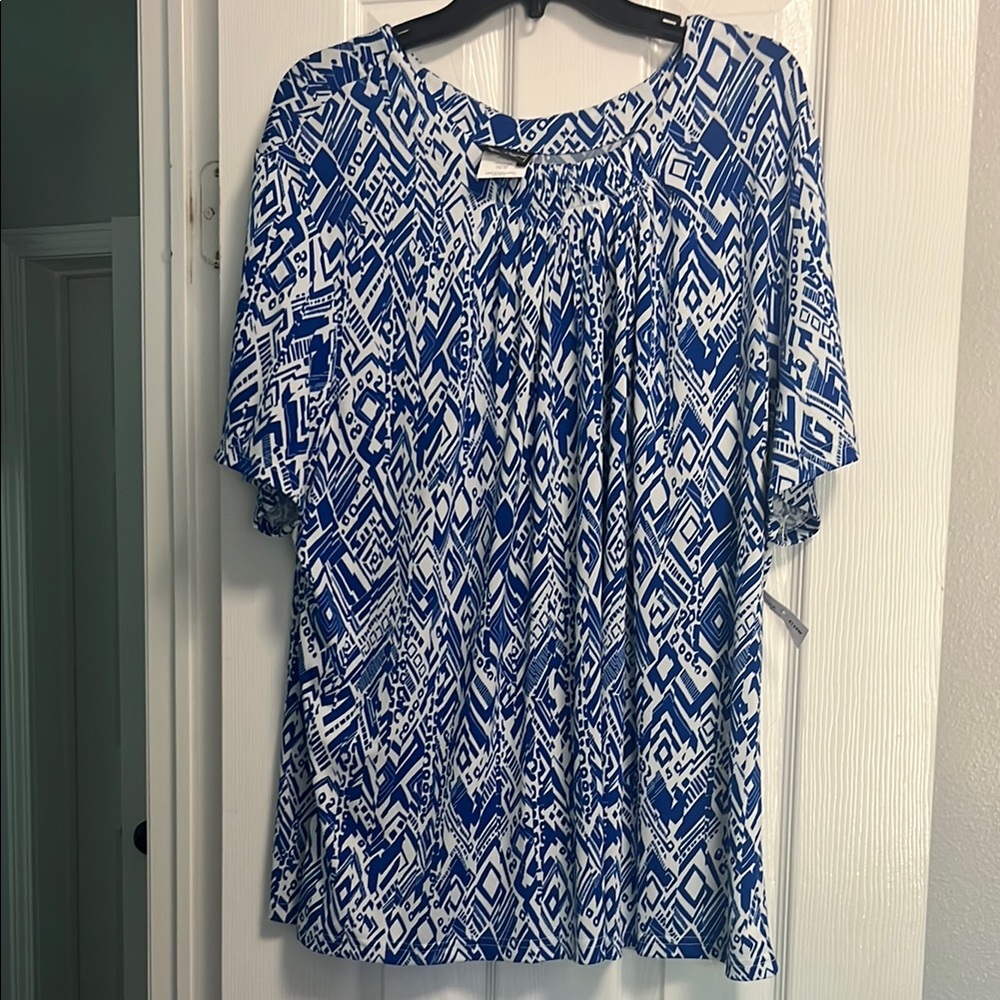 Southern Lady Blue and White Abstract Blouse